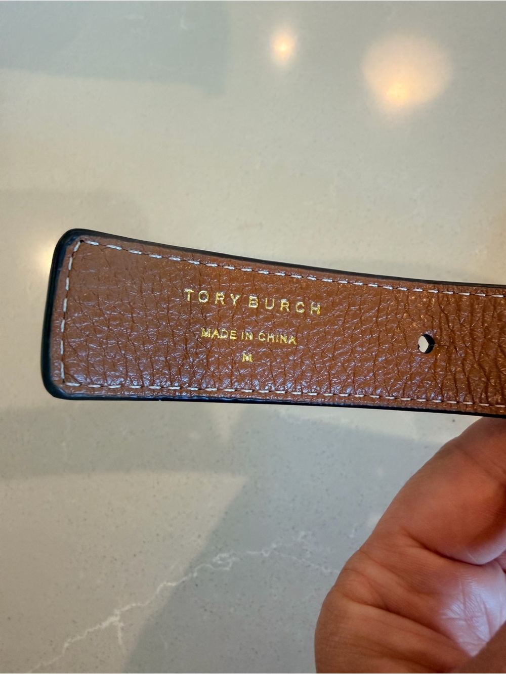 Tory Burch Black & Tan Reversible Leather Logo Belt - Picture 3 of 5